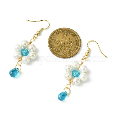 Серьга с жемчугом и стеклянной подвеской EJEW-JE05931-02-1