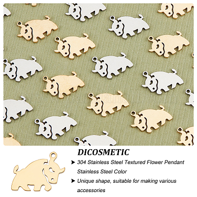 DICOSMETIC 80Pcs 2 Colors Cow Shape Charm Golden Farming Pendant Farm  Livestock Pendant Cow Charms with Loop Stainless Steel Charm for KeyChain