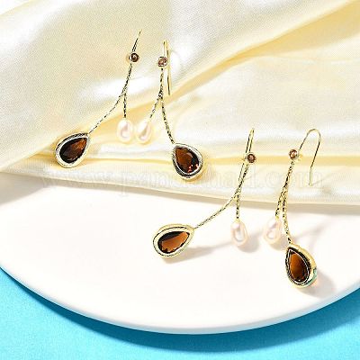 Серьги с натуральным жемчугом EJEW-L099-12G-1