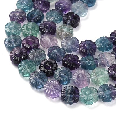 Нити резных бусин из натурального флюорита G-L634-J04-F01-1