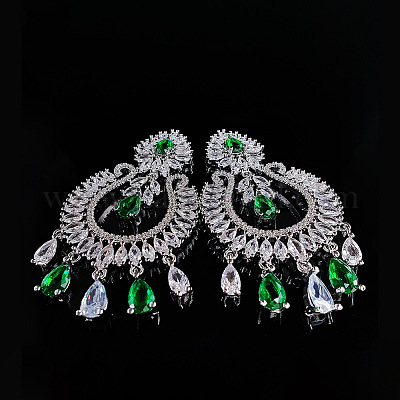 Серьги-люстры из латуни с микропаве и кубическим цирконием в форме капли FS-WG7EBA5-01-1