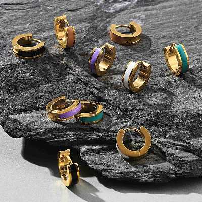 Ионное покрытие (ip) 304 нержавеющая сталь эмалированные серьги-кольца EJEW-P300-03G-1