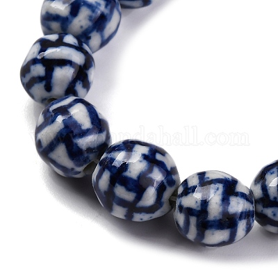 Синие и белые фарфоровые бусы ручной работы нити PORC-I027-03B-1