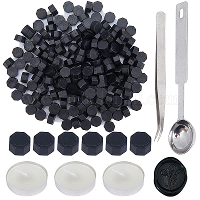 200 шт. восьмиугольные частицы сургуча с 1 шт. ложками из нержавеющей стали DIY-CP0009-31-1