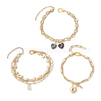 3 шт. 3 стиля многослойных браслетов из нержавеющей стали 304 BJEW-JB12241-1