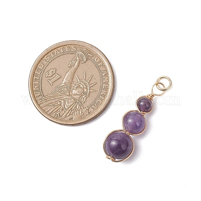 Подвески из натурального аметиста с круглыми бусинами PALLOY-JF04700-02-1