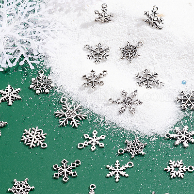 120pcs 12 Styles Silver Snowflake Charm Christmas Winter Metal Pendants Bulk Antique Snowflake Charm Vintage Christmas Pendants for Jewelry Making