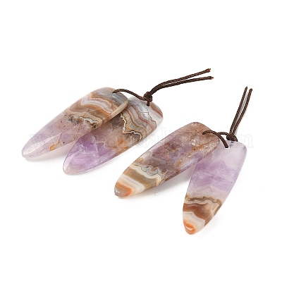 Подвески из натурального аметиста и кружевного агата G-S398-03F-1