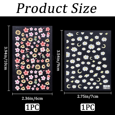 2 шт. 2 стиля цветочного узора пластиковые рельефные наклейки для ногтей&nbsp;MRMJ-CP0001-35-1
