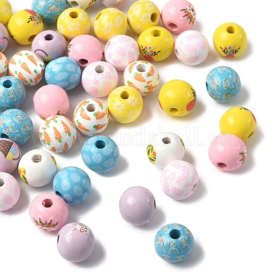 50 шт. 10 стиля печатных деревянных бусин с пасхальной тематикой WOOD-FS0001-42-1