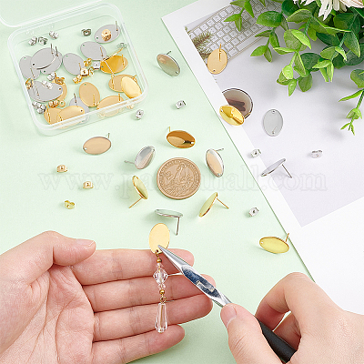 32 шт. 2 цвета 201 нержавеющая сталь фурнитура для сережек-гвоздиков STAS-UN0041-66-1