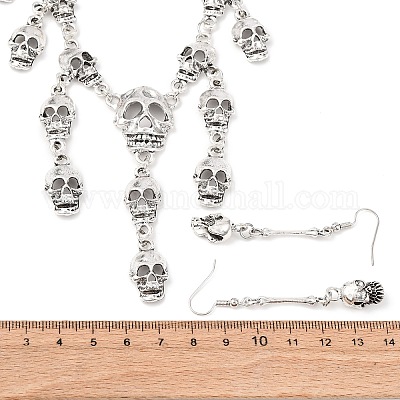 Комплекты из сплава в виде ожерелий и серег-подвесок в тибетском стиле на Хэллоуин SJEW-P006-03AS-1