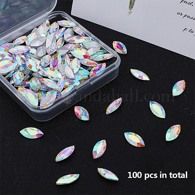 Cabochons en verre avec strass de dos avec point&nbsp;RGLA-OC0001-08C-1