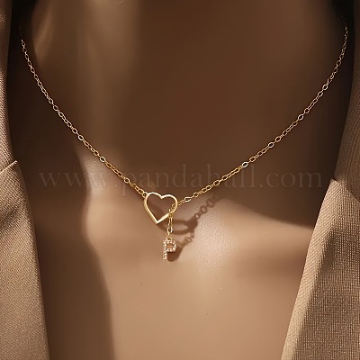 Сердце буква латунный микро паве прозрачный кубический цирконий инициал лариат ожерелья FS-WG6D374-16-1