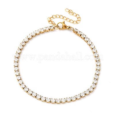 Браслеты-цепочки из нержавеющей стали 304 с кубическим цирконием для женщин BJEW-G754-01B-G03-1