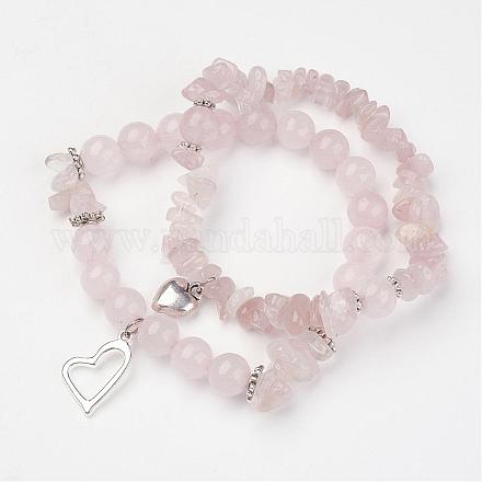Bracelets extensibles avec perles en quartz rose naturel BJEW-JB02724-01-1