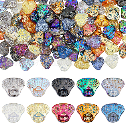 SUPERFINDINGS 100Pcs 10 Colors Glass Skull Charm Pendant Electroplate Crystal Glass Cabochons Skull Head Charm Pendant Beads for DIY Necklace Jewelry Making GLAA-FH0001-78-1