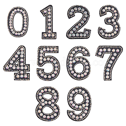 HOBBIESAY 10Pcs Number Hotfix Rhinestones Patches Shiny Iron Sewing Black Resin Appliques with Hot Melt Adhesive Clothing Garments Stickers Patches for Birthday Fabric Decorations DIY-HY0001-07-1