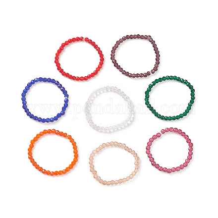 Juego de anillos elásticos con cuentas redondas de vidrio ostentoso de 8 colores para mujer 8 Uds. RJEW-JR00539-1