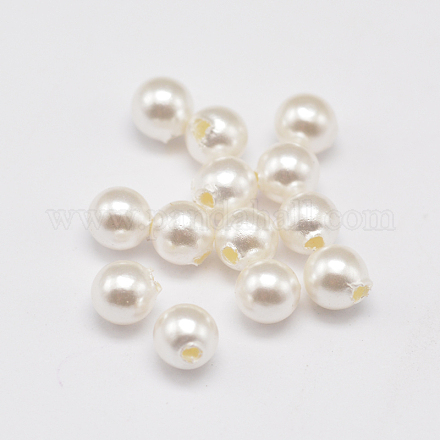 Half Drilled ABS Plastic Imitation Pearl Round Beads OACR-F002C-01-1