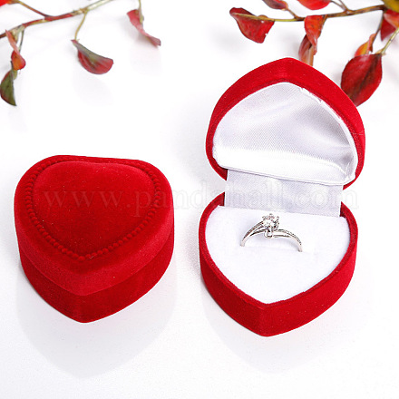ベルベットのリングボックス  結婚式のための  ジュエリー収納ケース  ハート  レッド  4.8x4.8x3.5cm HEAR-PW0001-040C-1