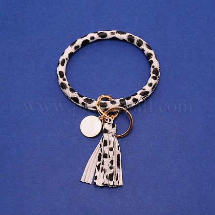 Porte-clés bracelet en cuir imprimé léopard HJEW-WH0052-02G-1