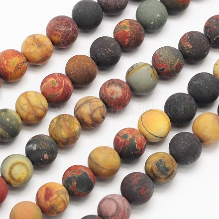 Frosted Round Natural Picture Jasper Beads Strands G-N0166-48-10mm-1