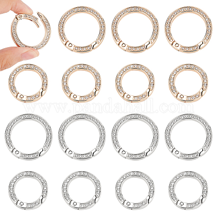 WADORN 16pcs Alloy Spring Gate Rings with Rhinestone RB-WR0001-01-1