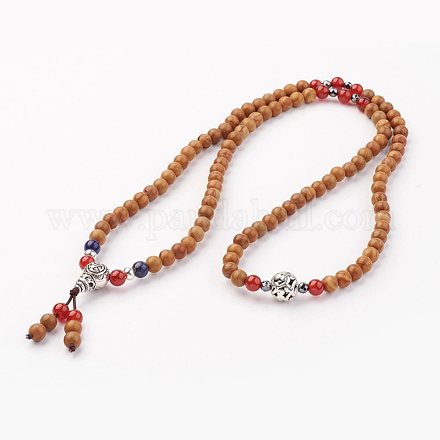 Wood Lace Stone Bead Necklaces NJEW-JN01921-1