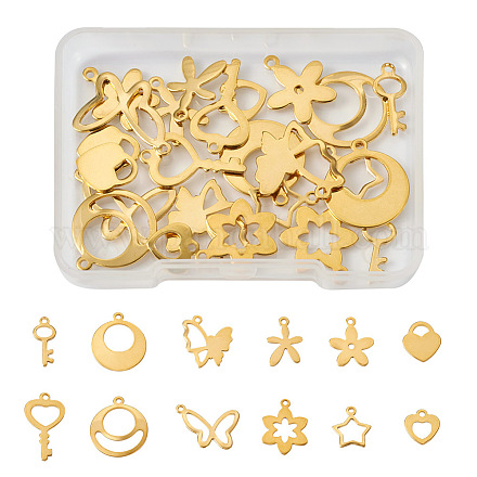 Fashewelry 24 piezas 12 estilo encantos de acero inoxidable STAS-FW0001-30-1
