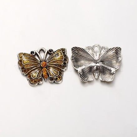 Mariposa colgantes de plata antigua del esmalte del rhinestone tono ENAM-N041-03C-1