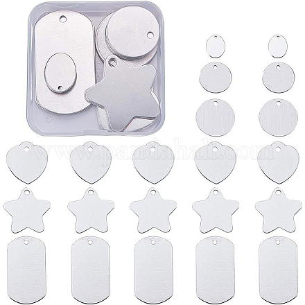BENECREAT 30 Pack Mixed Round Stamping Blanks Heart Aluminum Blank Pendants with Storage Box for Necklace Bracelet Dog Tags Making Engraving ALUM-BC0001-12P-1