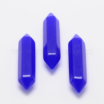 ワイヤーラップペンダント作成用のファセット弾丸模造ヒスイガラスポイントビーズ  二重には穴のビーズを指摘していません  藤紫色  35x9x9mm GLAA-K001-35mm-06-1
