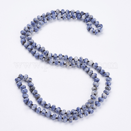 Natürlicher blauer Fleck Jaspis Perlen Mehrzweck Halsketten / Wickelarmbänder NJEW-K095-A03-1
