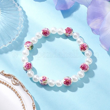 АБС-пластик имитация жемчуга круглые бусины эластичные браслеты для женщин BJEW-JB11606-05-1