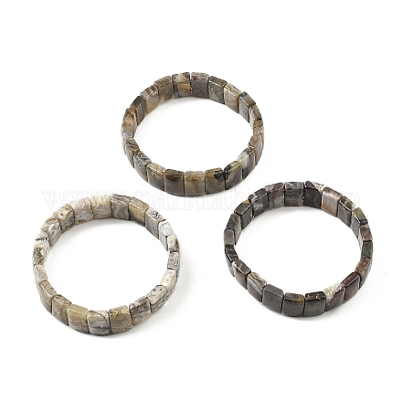 Bracelets extensibles en perles rectangulaires en agate mexicaine naturelle BJEW-D036-02-1