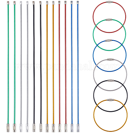 36 шт. 6 цвета резиновое покрытие нержавеющая сталь трос брелок FIND-SC0013-71B-1