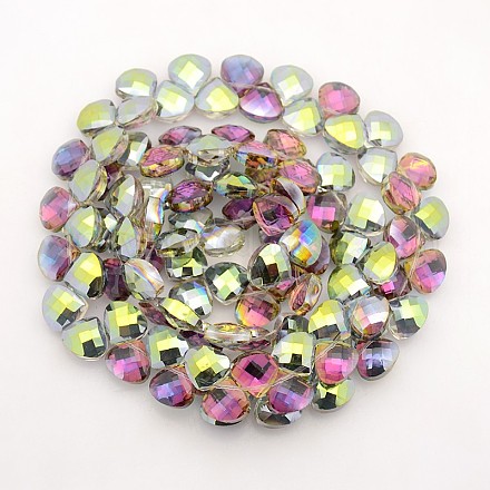 Faceted Drop Electroplate Rainbow Plated Glass Beads Strands EGLA-P014-F07-1
