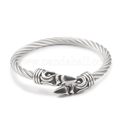 304 bracciale rigido con polsino aperto avvolgente in corda intrecciata in acciaio inossidabile con perline a cono per donna BJEW-G666-01AS-1