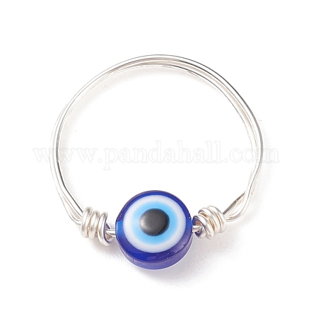 Resin Evil Eye Beaded Finger Ring RJEW-JR00486-02-1