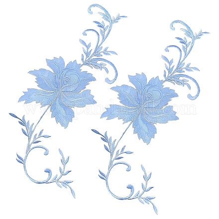 GORGECRAFT 2PCS Large Embroidered Iron On Patch Big Peony Flowers Embroidered Garment Appliques Patches DIY Floral Accessory for Wedding Prom Dress Clothes Sewing Craft Decoration(Blue) DIY-GF0005-32A-1