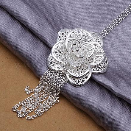 Silver Color Plated Brass Big Filigree Flower Pendant Necklaces NJEW-BB06005-1