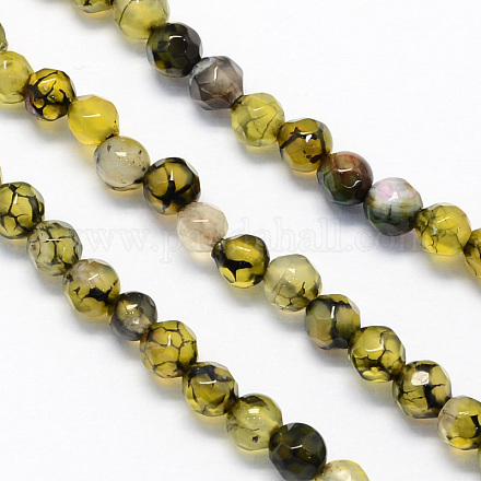 Faceted Round Natural Dragon Veins Agate Bead Strands G-S137-12-1