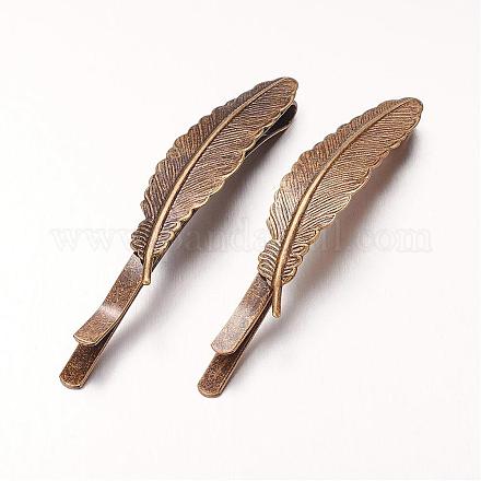 Vintage Long Brass Feather Hair Bobby Pins X-PHAR-M001-01AB-NF-1