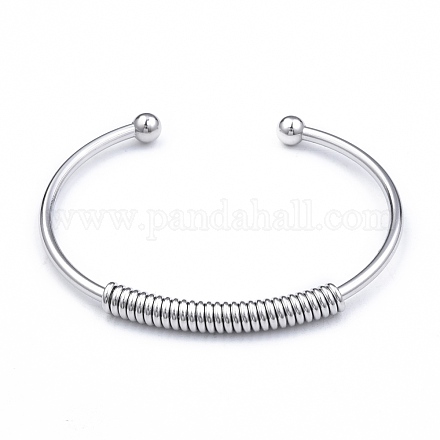 304 Stainless Steel Open Cuff Bangle for Girl Women BJEW-N013-008P-1
