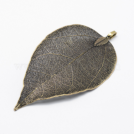 Brass Plated Natural Leaf Big Pendants X-KK-G321-K-15-1