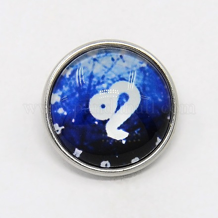 Platinum Plated Brass Glass Flat Round with Blue Constellation/Zodiac Sign Jewelry Snap Buttons SNAP-M034-A-12-1