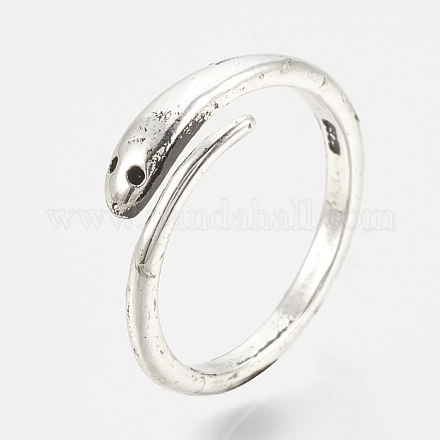 調節可能な合金フィンガー指輪  ヘビ  アンティークシルバー  サイズ6mm  16mm RJEW-N027-03-1