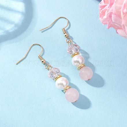 Круглые серьги с подвесками из натурального розового кварца EJEW-JE06778-02-1