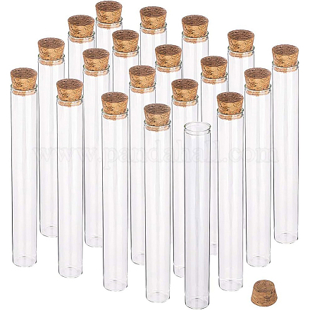 BENECREAT 15PCS 40ml Glass Test Tube with Cork Stopper Clear Flat Mini Glass Bottles Jars for Lab AJEW-BC0005-36C-1